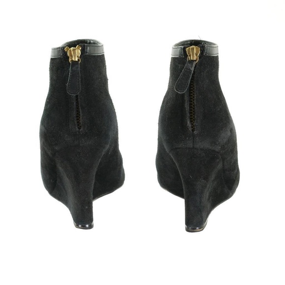 ANN TAYLOR Open Toe Booties Boots Peeptoe Heels Sz. 8.5 M Black Suede Leather - Picture 7 of 7